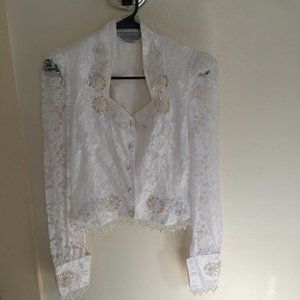 Lilia Smitty Vintage White Lace Beaded Sequin Top Size 3/4